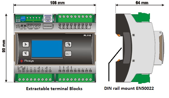 Modbus PLC dimmensions