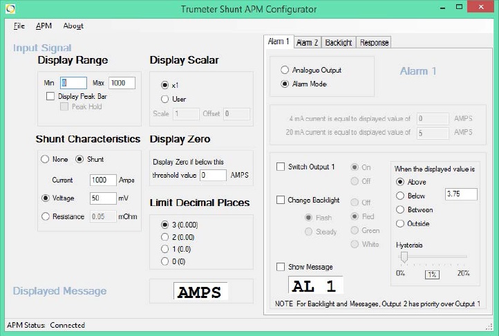 Current shunt panel meter software